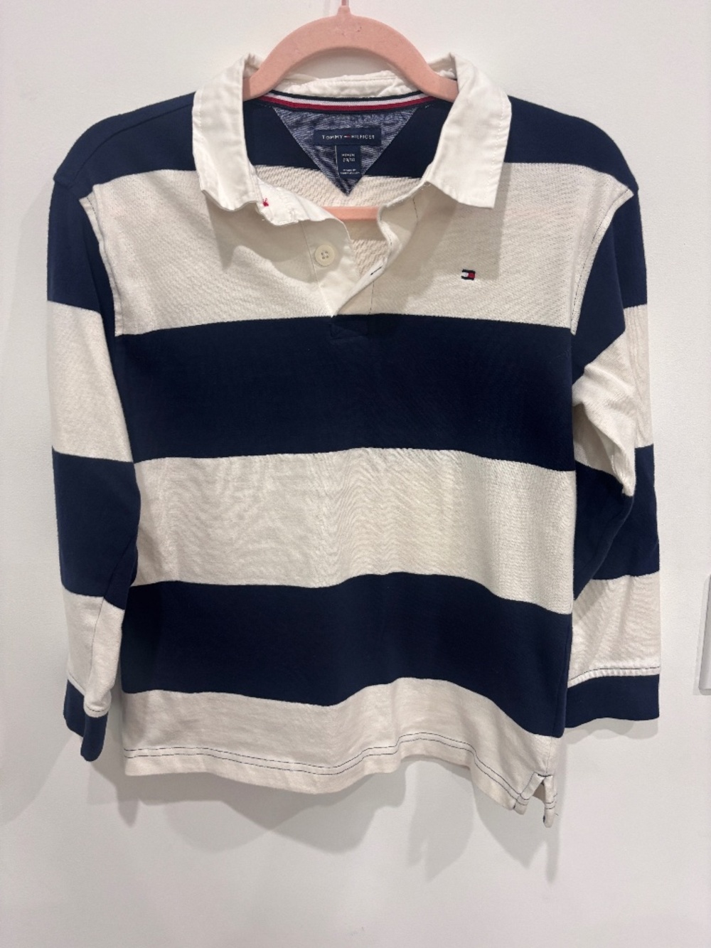 Tommy Hilfiger Rugby Shirt Boys 10/12 Striped Collared Sporty Preppy Polo
